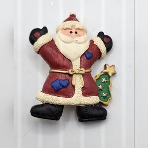 Vintage Christmas Holiday Santa Claus Tree Brooch Pin Heart Star 2.5"